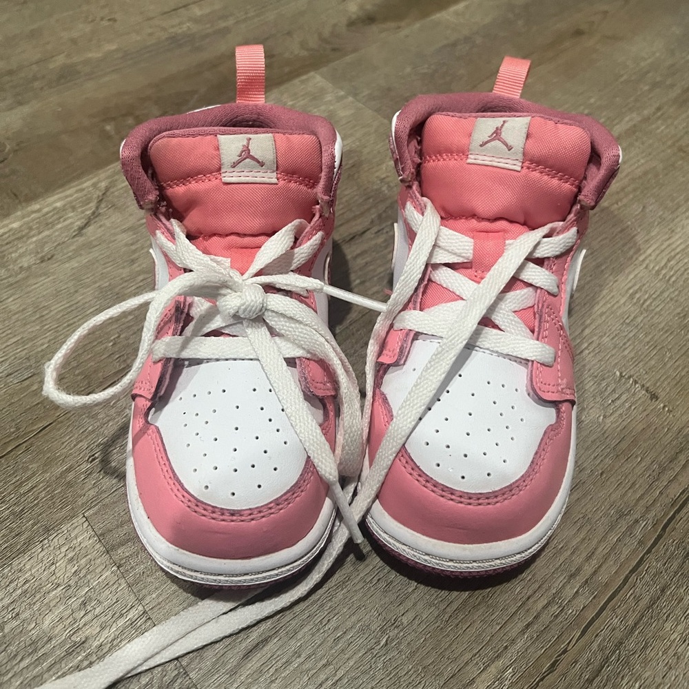 Jordan Pink and White High-Top Sneakers